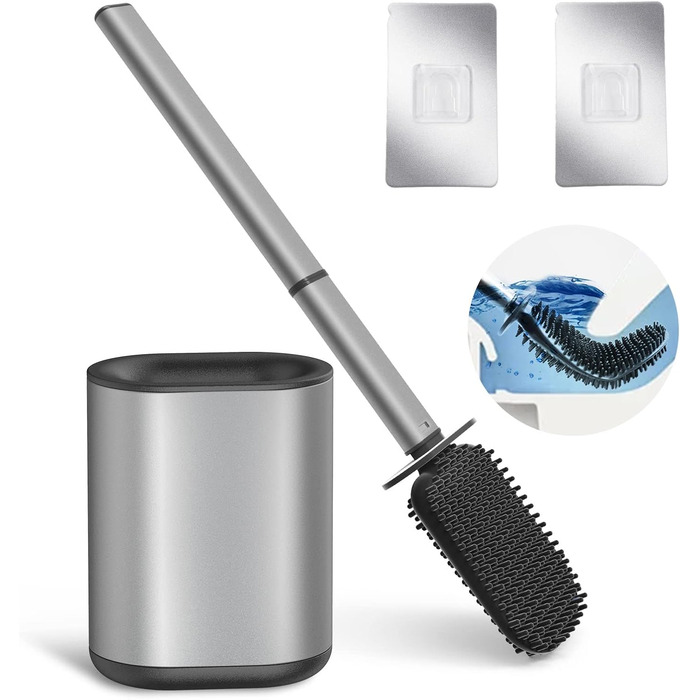 Набір для чищення унітазу HOMEASY з силіконовою щіткою та нержавіючою сталею, з кріпленням на стіну без свердління, сірий