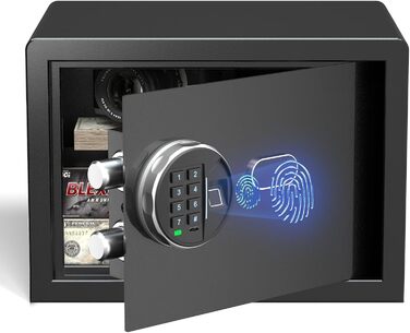 Сейф Grimtron з біометричним сканером відбитків пальців, 22л, LED-підсвічування, тихий режим, антивандальний, з нержавіючої сталі, чорний