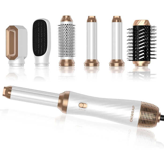 Air Styler 6 в 1: Набір для укладки волосся з фен-щіткою, дифузором та плойкою, для створення об'єму, локонів та випрямлення (сірий)