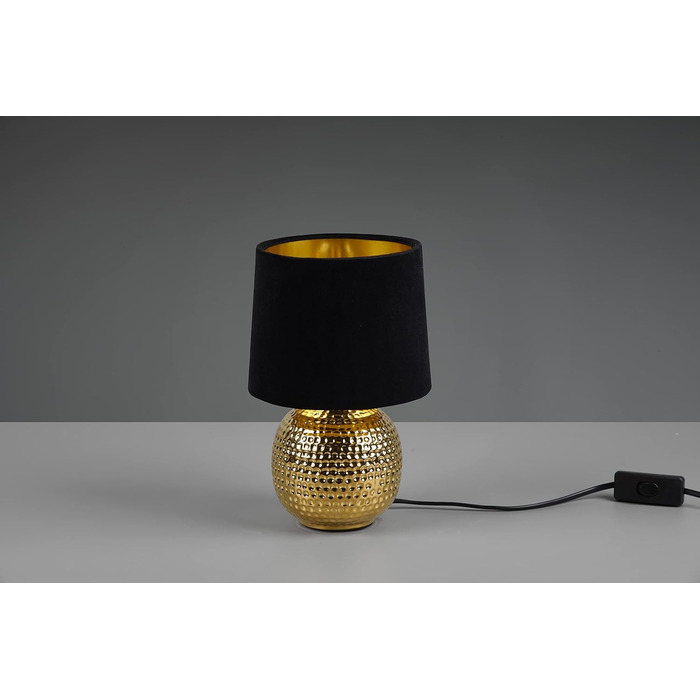 Настільна лампа Reality Leuchten Sophia, кераміка, золото, абажур з тканини (зелений/чорний), E14, 16 см