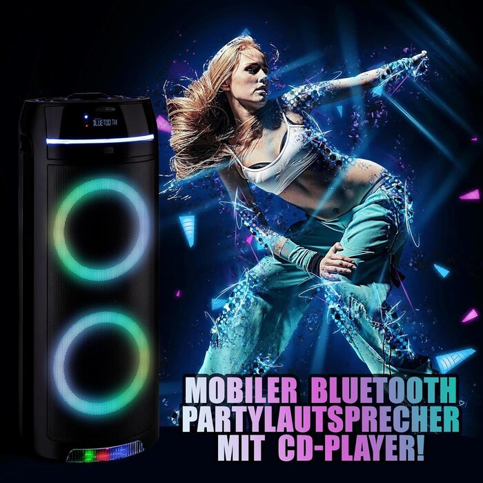 Reflexion PS09BT Bluetooth Партійний Динамік, DJ, Караоке, 500 Вт, Радіо UKW-PLL, LED-ефекти, Мікрофон, Акумулятор, Чорний