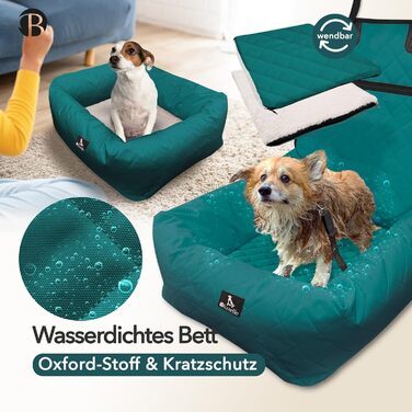 Bluzelle 2-in-1 Dog Car Seat & Bed - Oxford Fabric, Washable, Non-Slip - for Small & Medium Dogs, Petrol Color