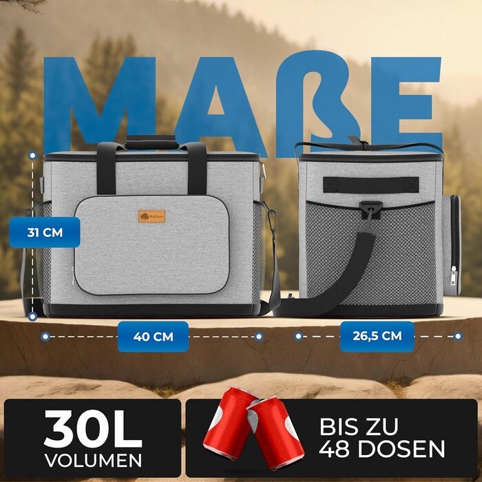 BigDean Термосумка велика ізольована, 30 літрів. Фолдована, витокостійка, водонепроникна сумка-холодильник для пікніка, обіду, покупок. Тримає холод до 5 годин