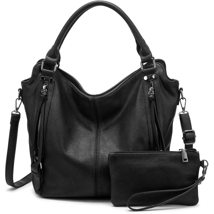 Жіноча сумка-шопер 2в1 Reaer: сумка через плече та хобо для офісу, навчання, покупок, подорожей, чорна (M)