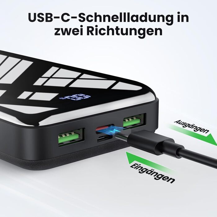 Power Bank 27000mAh з LED-дисплеєм, 22.5W PD20W USB-C, чорний. Сумісний з iPhone 16/15/14/13/12/11 Pro