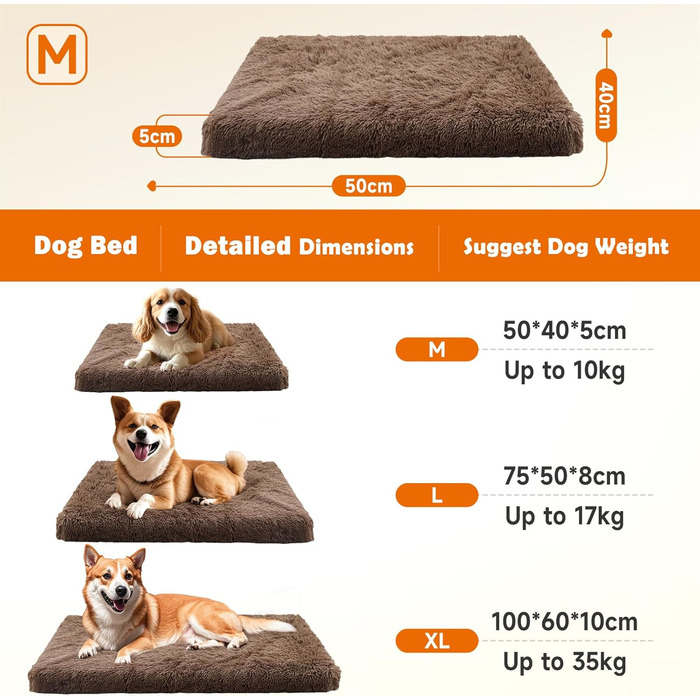 Килимок для собак MDDK, 75x50x8 см, плюшевий, теплий, для лежання, кавовий