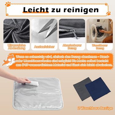 Підігрівальний килимок для тварин 45x70 см – ковдра для собак та котів, 30–60°C, таймер 14 год, захист від перегріву, міцний кабель 1,8 м, 2 знімні чохли, регулювання температури