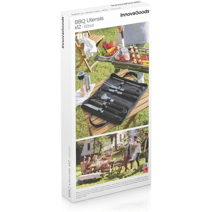 Набір грилю InnovaGoods 12 шт. з нержавіючої сталі, аксесуари для гриля, чорний, сталь