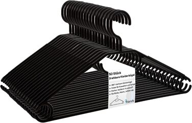 Чорні вішалки для одягу 50 шт. з обертовими гачками, пластик, Made in EU, 100% перероблений матеріал