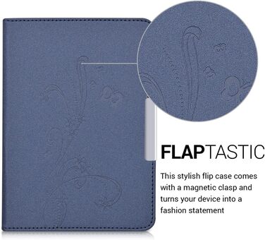 Чохол-книжка kwmobile для Tolino Shine 2 HD - Чохол для електронного читача з квітковим принтом (підрісники, метелики) білий/чорний/темно-синій