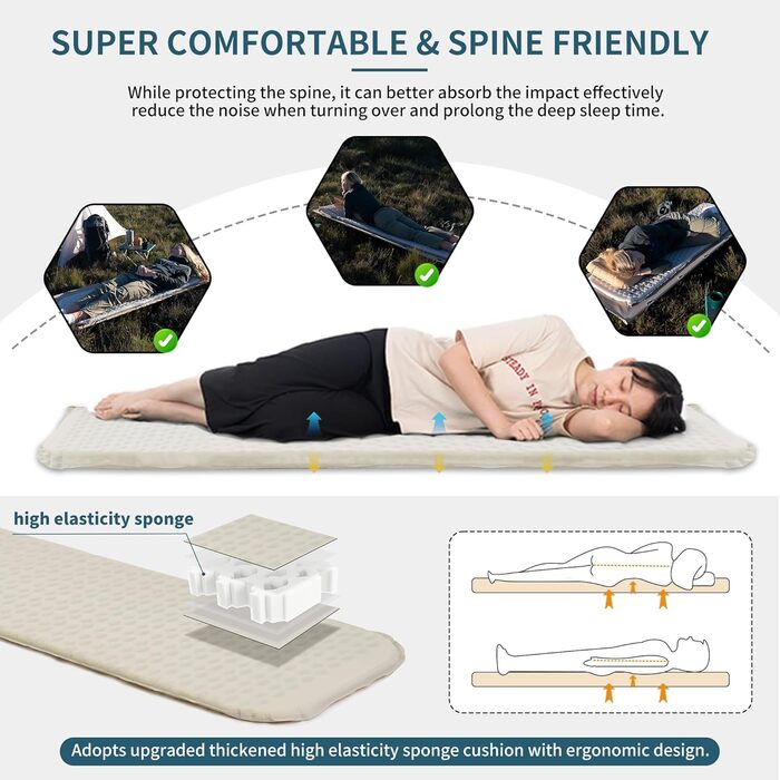 Naturehike Yugu: самонадувний килимок для кемпінгу та трекінгу (3,5 см) сірий