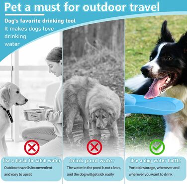 Фляга для собак Taozoey 750мл: водопоїльник для тварин, антибактеріальний, витікoзахисний, для подорожей, прогулянок, кемпінгу (зелений/блакитний)