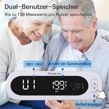 Тонометр на плечі CheckMe BP2A Nexus з великим дисплеєм, середнє значення за 3 вимірювання, бездротова манжета (22-42 см), додаток для iOS/Android, легке читання та професійна точність