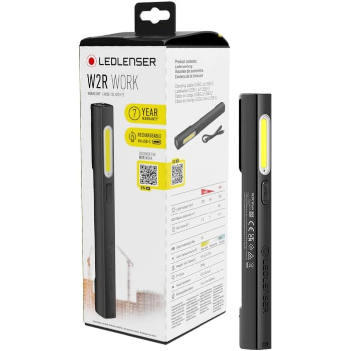 Ledlenser W2R Work - акумуляторний світлодіодний ліхтар для майстерні, 220 люмен, робоча лампа для СТО, акумулятор до 7 годин