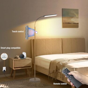 LED-стійка лампа Marctronic для вітальні з регулюванням яскравості, 18W, 1800LM, з пультом та сенсорним керуванням, швидка установка, для офісу, спальні (сіра)