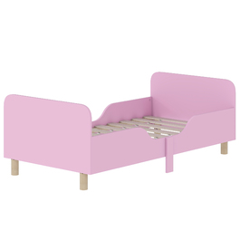 AIYAPLAY Kids Bed Frame - Single Bed Frame with Guardrail, Small Bed for Nursery, MDF, No Mattress Included, Pink