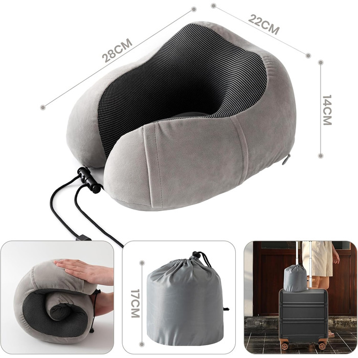Подушка для шиї Good Nite для подорожей (літак, авто) - ергономічна, м'яка, сіра, для дорослих