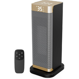 Електричний обігрівач 2000W з економним споживанням, тихий, 3 режими, PTC кераміка, швидкий нагрів, ECO режим, пульт ДУ, таймер 12H, поворот 70°, для офісу, спальні, ванної кімнати, золотий