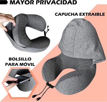 Подушка для шиї у подорожах з капюшоном та навушниками, віскоеластична подушка для шиї