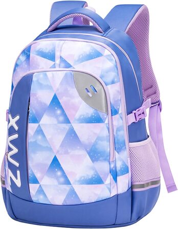 Шкільний рюкзак для підлітків 46L, рюкзак для школи, гімназії, старшої школи з нагрудною стрічкою, світловідбиваючими елементами, відділенням для 17.3' ноутбука, міцний, повсякденний, модель 5255 (Світло-блакитний)