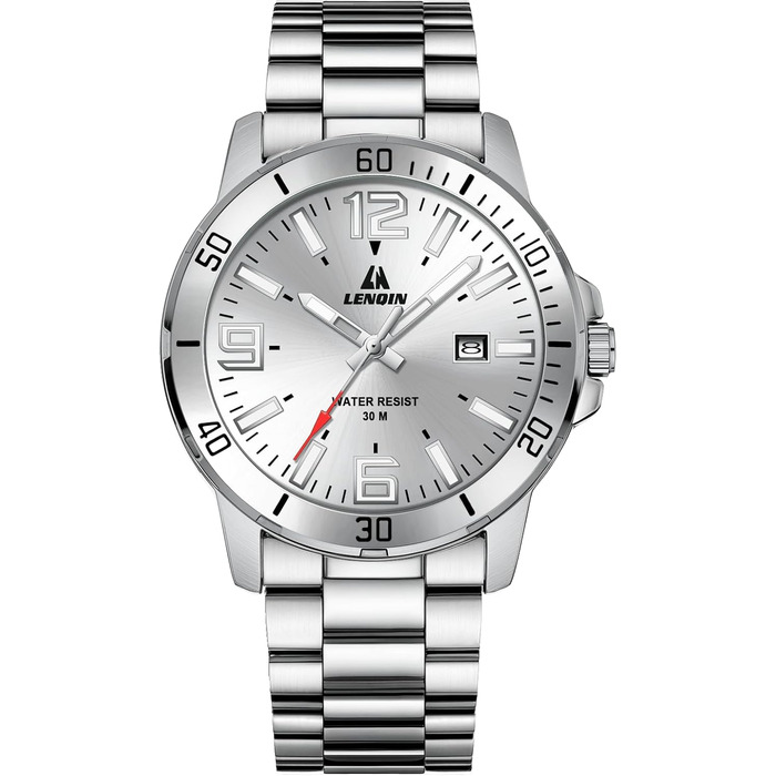 Годинник чоловічий LN LENQIN з нержавіючої сталі, водонепроникний, з датою, кварцовий, аналоговий, білий (сріблястий)