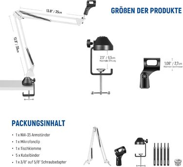Тримач для мікрофону Neewer NW-35, підвіс Boom Schere, штатив з гвинтовою різьбою 3/8' - 5/8', сумісний з Blue Yeti, Quadcast та іншими мікрофонами, максимальне навантаження 1.5 кг