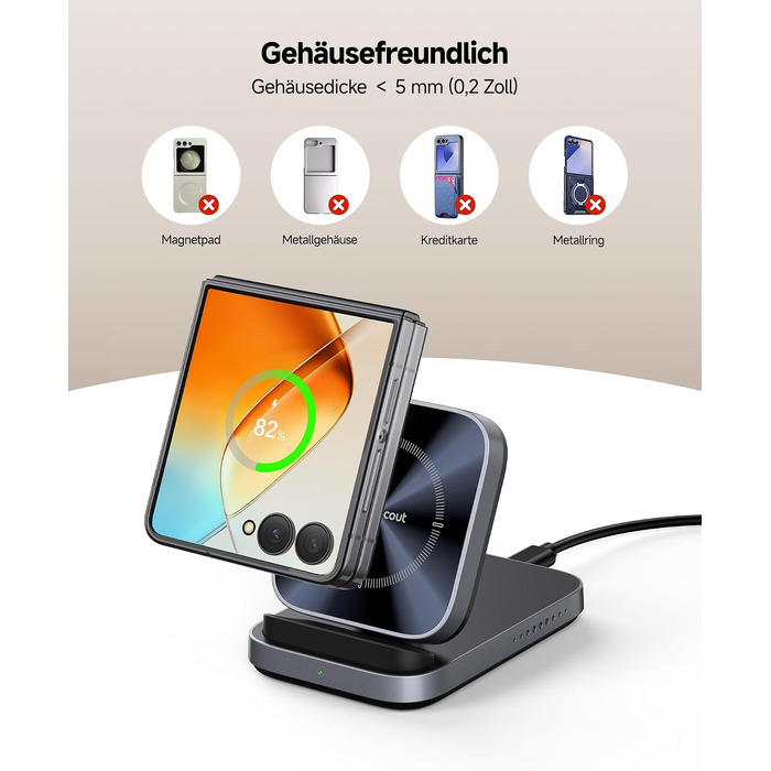 Індукційна зарядна станція SwanScout для Samsung Galaxy Z Flip 6/5/4/3 та Z Fold серії, бездротовий зарядний пристрій