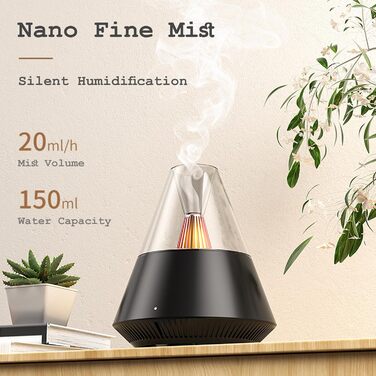 Аромадифузор для ефірних олій, портативний зволожувач повітря з холодним туманом та теплим світловим ефектом, пульт дистанційного керування, об'єм 150 мл, для спальні, офісу, вітальні, йоги (Чорний)