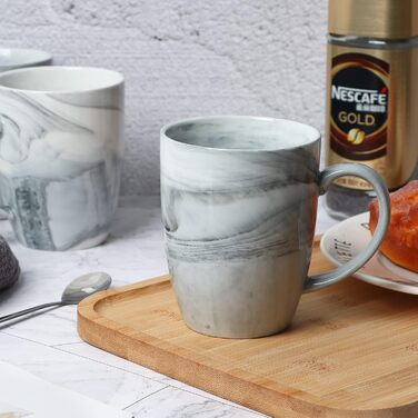Smilatte Unique Coffee Cups, M067, Marble-Ceramic Cup for Home and Office, Microwave-Safe, Set of 4, Gray