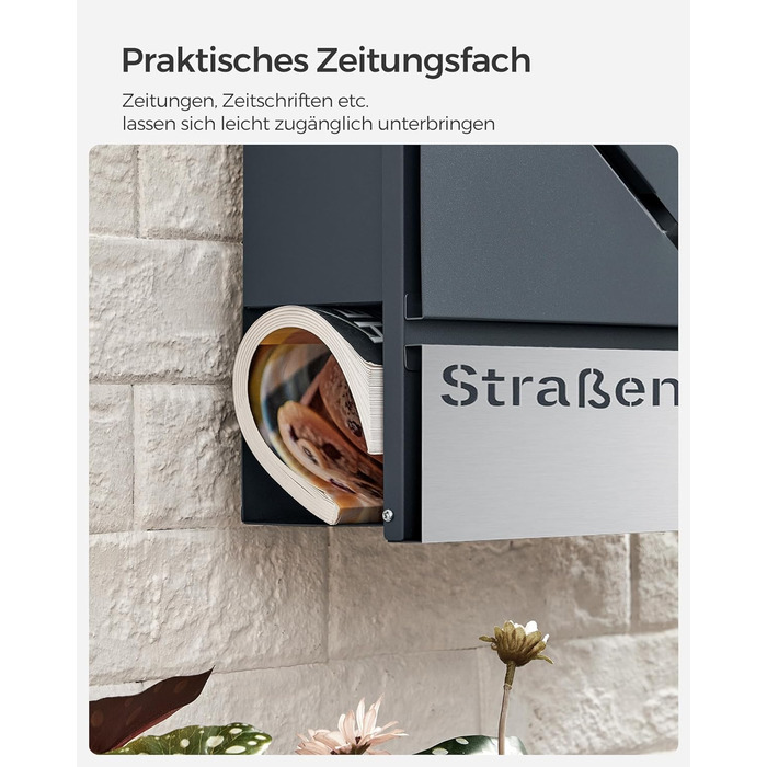 Поштовий ящик SONGMICS з лазерним гравіюванням, антрацит-срібний (GMB081G01) | Персоналізований, з відділенням для газет, V-подібним замком