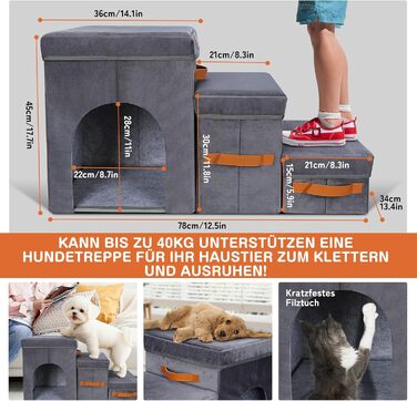 Zonema Dog Stairs, Dog Stairs for Small Dogs, Waterproof Dog Stairs 40 cm High, Injury Prevention High-Quality Sponge Cat Stairs, Non-Slip Washable Dog Ramp for Sofa Bed Car (Pet Stairs 3 Steps, Grey)