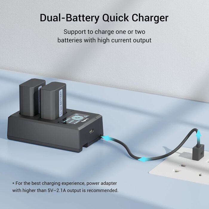 SMALLRIG Запасні акумулятори для Sony NP-FW50 (2 шт.) з LCD-дисплеєм та зарядним пристроєм. Сумісні з Sony ZV-E10, A6300, A6400, A6500, A7 II, A7R II, A7S, A7S II, A7R, RX10 III