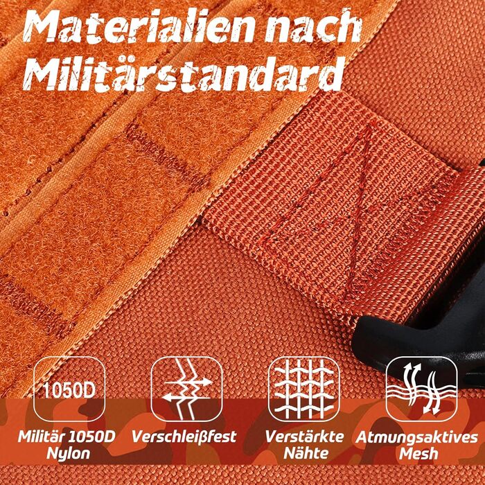 Нагрудник для собак Rabbitgoo великих порід, без натягу, тактичний з MOLLE, металеві пряжки, дихаючий, військовий, регульований, з підкладкою, L (1 шт), помаранчевий