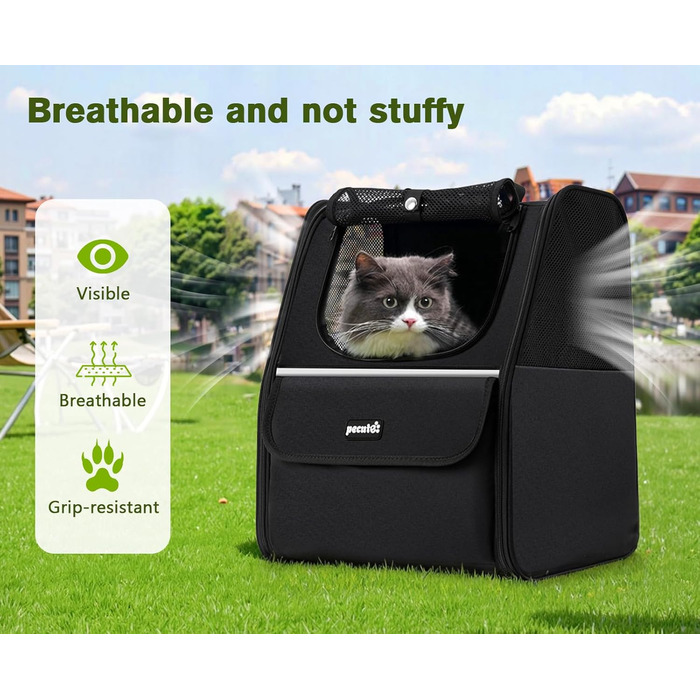 Рюкзак для кота Pecute з сіткою, дихаючий та легкий, для собак та котів до 6 кг (Чорний, Класичний)