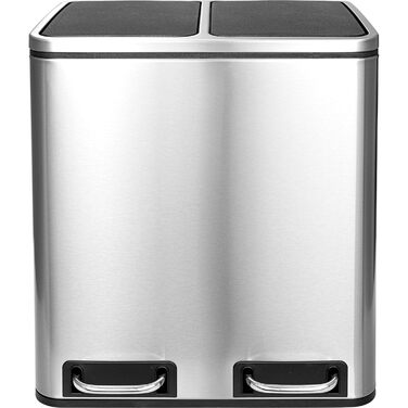 Відро для сміття LIFERUN з двома відсіками, 2 x 15 літрів, з нержавіючої сталі, м'яке закриття кришки, знімний внутрішній відро, ручки, відро для сміття з педаллю, для квартири, маленької сім'ї, сріблястого кольору
