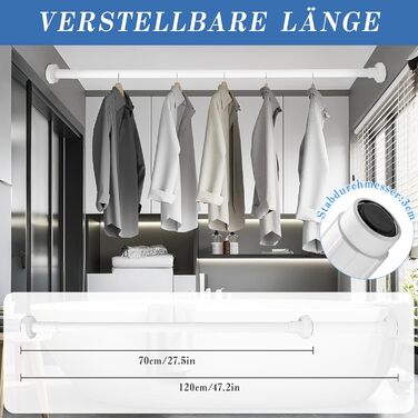 Регульована телескопічна штанга DEWEL для карнизів, душової кабіни, без свердління, 130-230 см, білий
