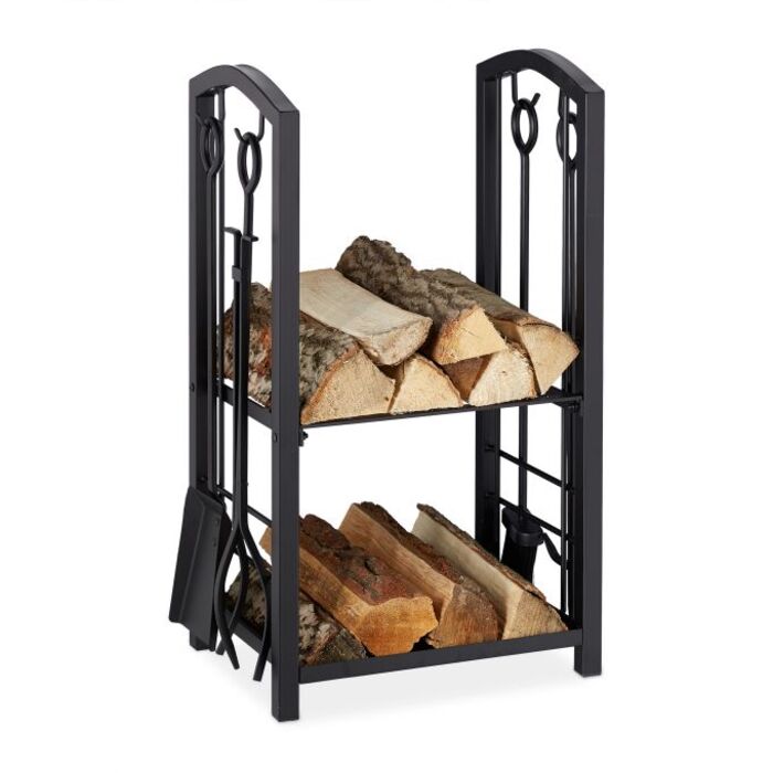 Relaxdays Firewood Rack with Utensil Holder