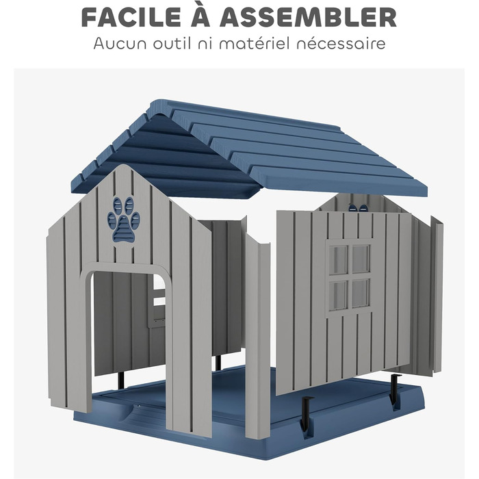 Будка для собак PawHut Outdoor з водонепроникного поліпропілену, вентильована, легка у збірці, сірого кольору