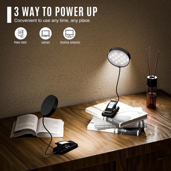 Ліхтарик для читання LQWELL на шию, LED, 3 кольори/яскравості, гнучкий, акумуляторний, для читання, рукоділля (чорний, комплект 3 шт)