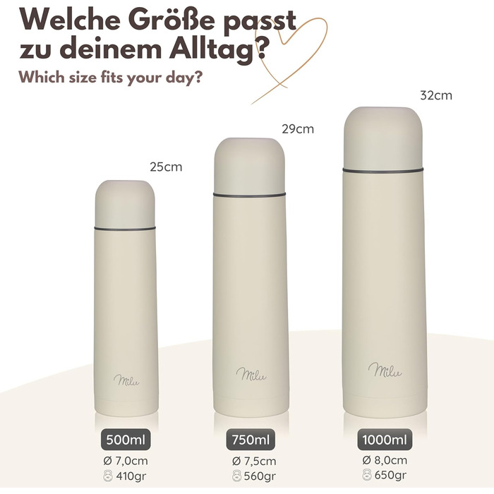 Термос Milu з нержавіючої сталі, ізольована пляшка для напоїв, 750 мл, 100% без витоку, подвійні стінки, колір Buttercream