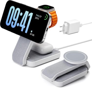 Зарядна станція MagSafe 3 в 1 для Apple Watch та iPhone (біла)