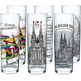 3forCologne Kölsch glasses, 6-pack, assorted colors, 0.2ml, Cologne sticks with Basic Law, beer glasses, drinking glasses with print. (MADE IN GERMANY), Size: MIX4