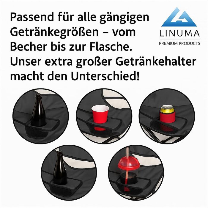 LINUMA® Складний стілець для риболовлі та відпочинку на природі - чорний, з підстаканником та сумкою для перенесення