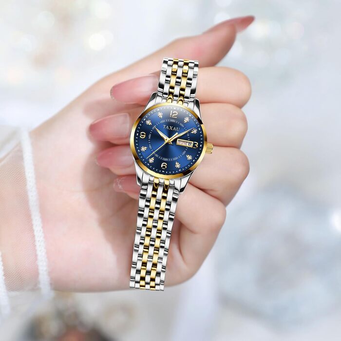 Жіночий годинник з арабськими цифрами, маленьке циферблат, Easy Read, дата, водостійкий, з нержавіючої сталі, Reloj para Mujer (8102g)