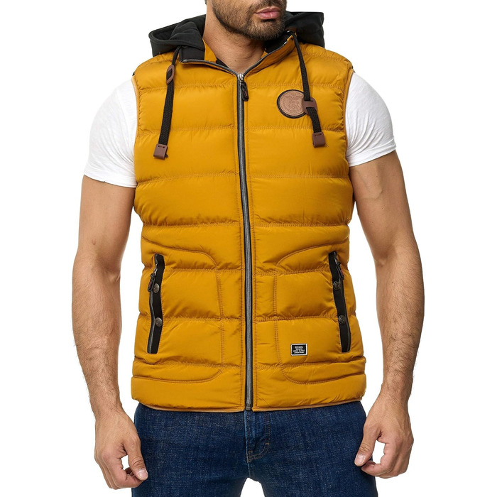 Чоловіча тепла жилетка Backrock Sim-Fit з відстібною капюшоном та коміром, сучасна стегані жилетка (M, гірчичний)