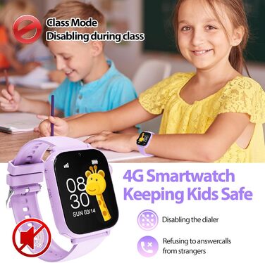 Дитячий розумний годинник Smartwatch з GPS, 4G, відеодзвінками, SMS, WiFi, SOS, крокомером, іграми, для дітей від 4 років, фіолетовий