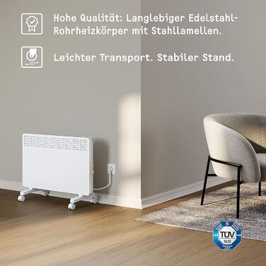 Електричний конвекторний обігрівач Stiebel Eltron 2 kW з терморегулятором, для приміщень до 25 м², TÜV geprüft, з роликами, 204450