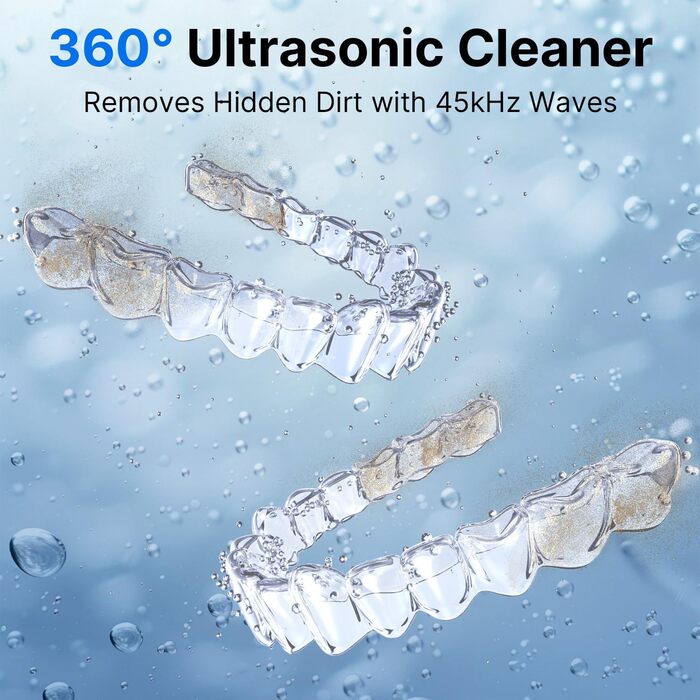Ультразвуковий очищувач, 45000 Гц, 200 мл, для зубних протезів, альгінаторів, брекетів, зубних щіток, ювелірних виробів (білий)