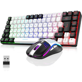 RedThunder Бездротовий ігровий комплект клавіатури та миші, DE TKL, 85 клавіш, акумулятор, компактний, 7200DPI, для PC, Mac, PS5, Xbox (біло-чорний)