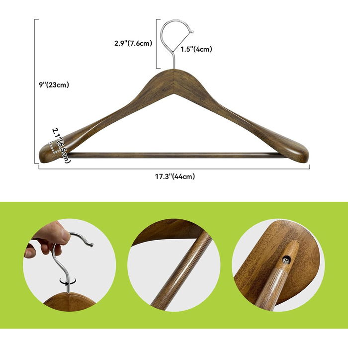 Дерев'яні вішалки для одягу AWY04N (Медовий колір, 10 шт.) - для костюмів, сорочок, пальто